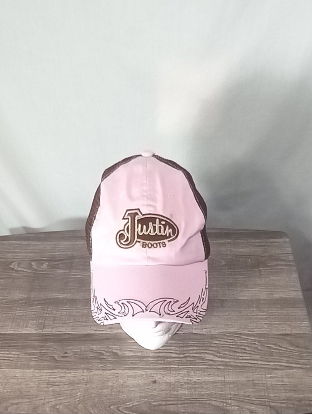 Justin Boots Womens Pink Brown Embroidered Trucker Hat Size OS